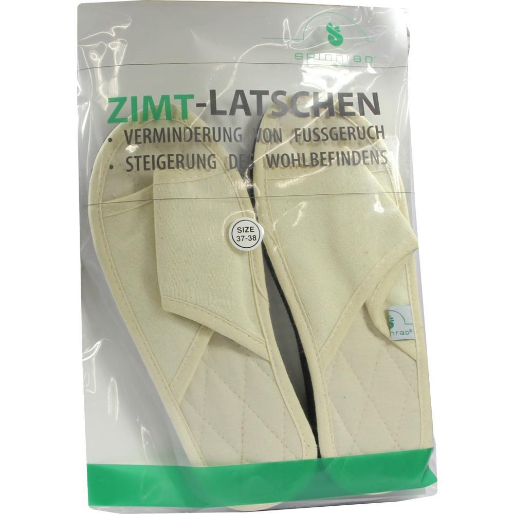 Beige Zimt-Latschen in einer durchsichtigen Verpackung, Größe 37-38.